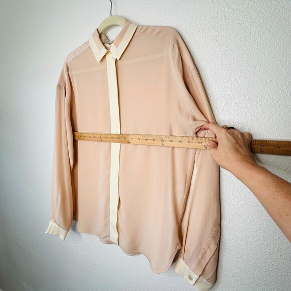 Stella McCartney Light Peach Silk Blouse Cream on Collar Button Placket Cuffs 42 - Picture 12 of 12